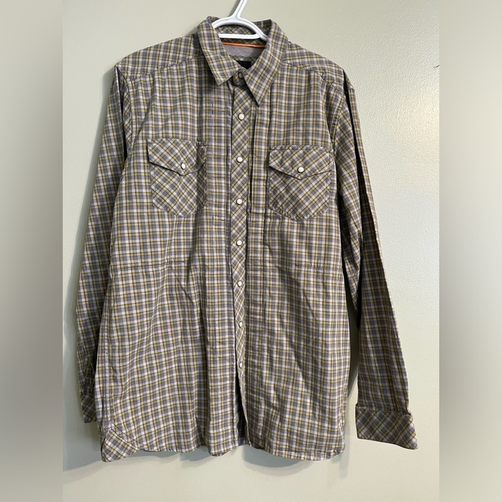 511 Tactical Men’s Plaid Gray Yellow Thick Cotton Snap On Shirt Long Sleeve L